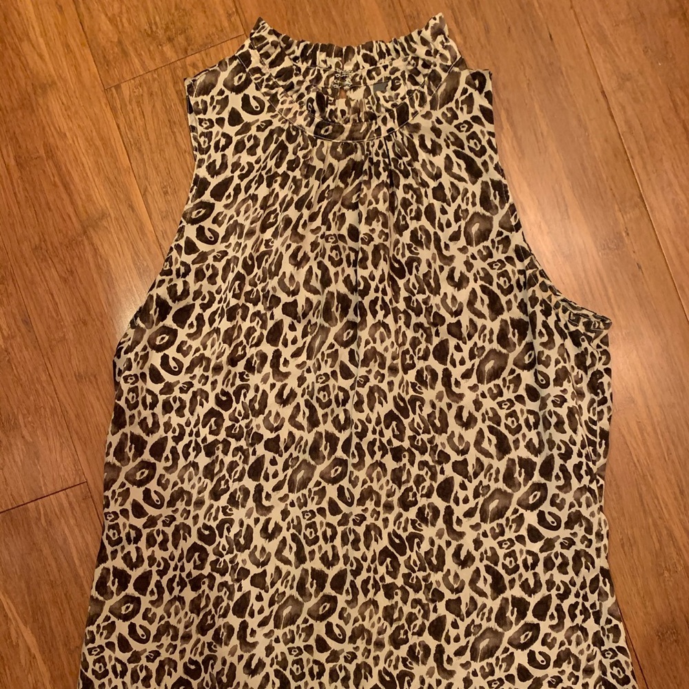 Ann Taylor silk leopard print high neck blouse